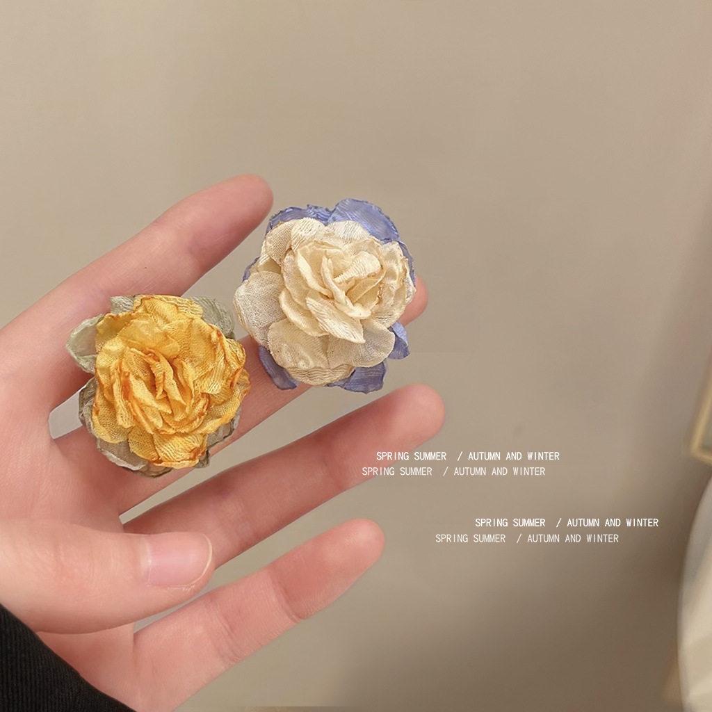 日系coopkoop超仙~布艺花朵925银针耳钉 ins甜美小众设计感耳环