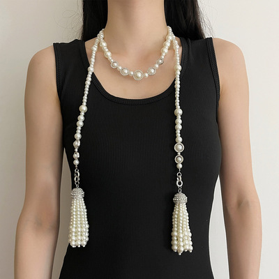 日系CoopKoop中古法式小香风施华珍珠流苏项链轻奢高级感小众