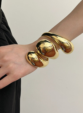 日系coopkoop简约几何螺旋水滴开口手镯女新款冷淡风镯子小众