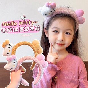 秋冬小女孩毛绒发卡头饰宝宝可爱猫咪发箍不勒头防滑儿童洗脸头箍