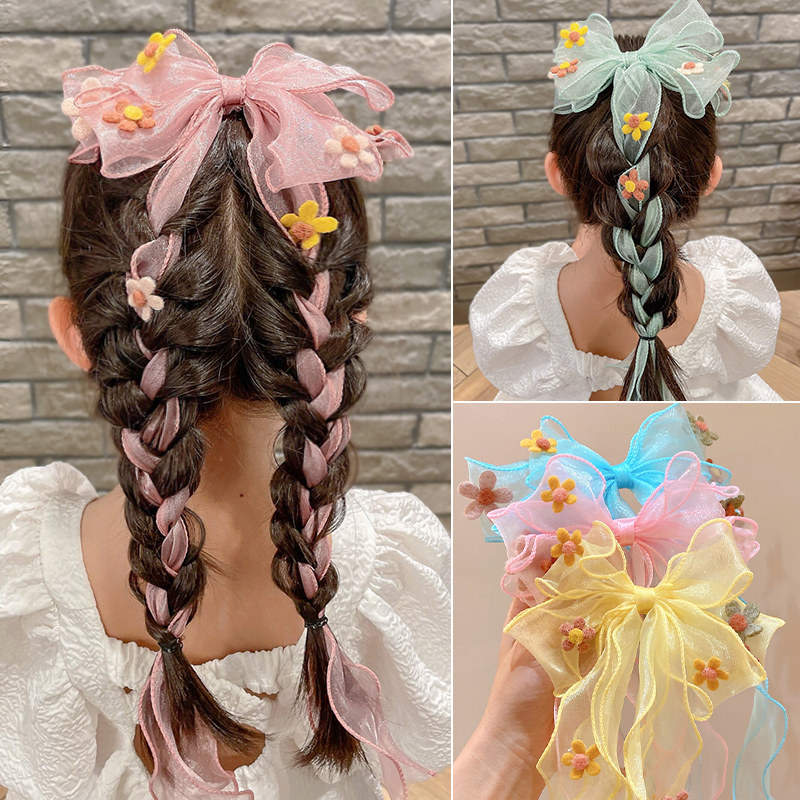 夏季蝴蝶结发带女绑发可爱女童编发发夹公主长飘带发卡儿童发饰