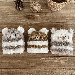 短款小熊条纹可爱毛绒儿童袜套女童秋冬保暖加厚防寒防冻小腿袜套