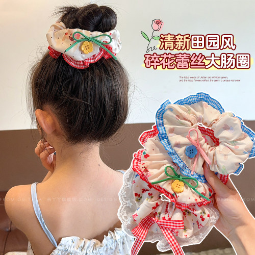 儿童甜美碎花大肠圈小女孩丸子头发圈女童弹力皮筋不伤发头绳发饰