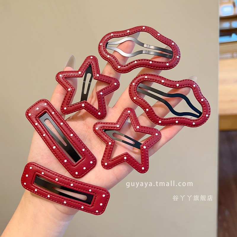 儿童韩版波点安哥拉红色发夹