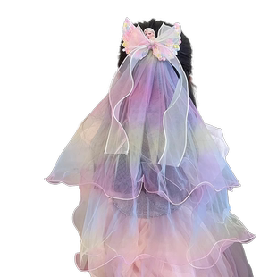 儿童公主裙头纱女童蝴蝶结宝宝发卡生日皇冠发夹2025新款女孩发饰