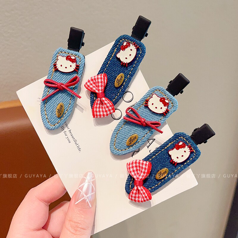 儿童牛仔蓝KT猫发夹甜美洋气发卡