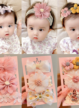 0-1岁婴儿发带女宝宝护囟门帽头花韩国新生儿公主周岁头饰蝴蝶结