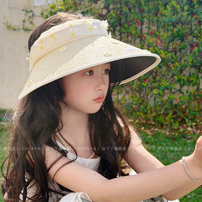 甜美小雏菊空顶防晒帽女童太阳帽