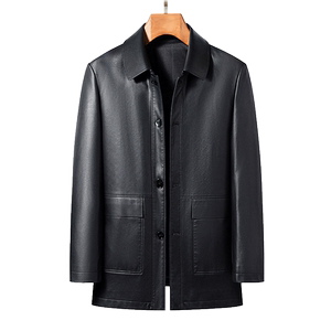 雅鹿男士皮衣中长款春秋季新款中年爸爸装外套商务休闲翻领夹克男