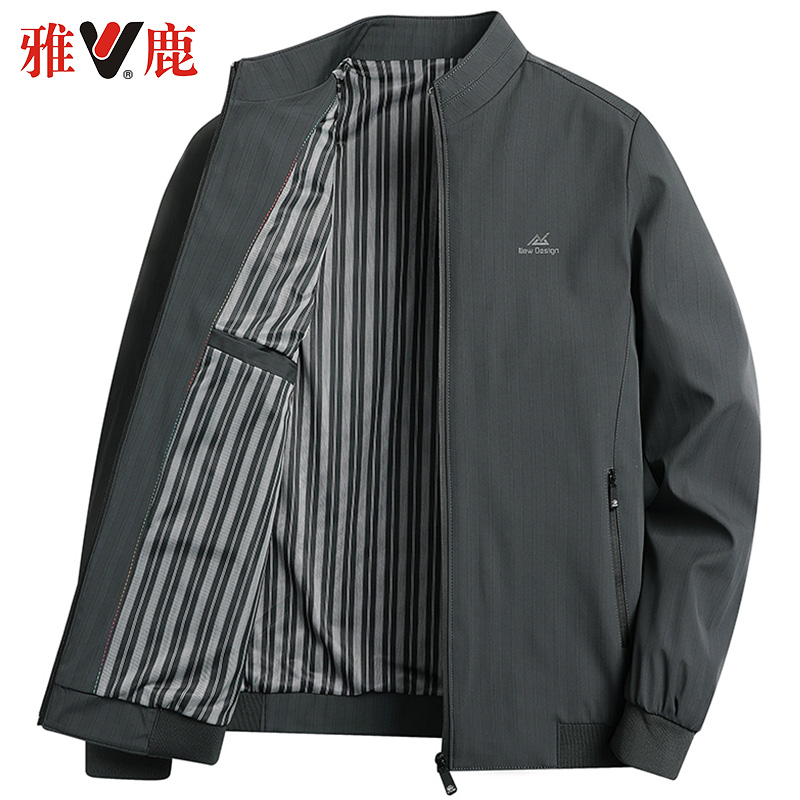 雅鹿爸爸春秋装夹克外套中老年男士商务休闲中年男装立领宽松上衣