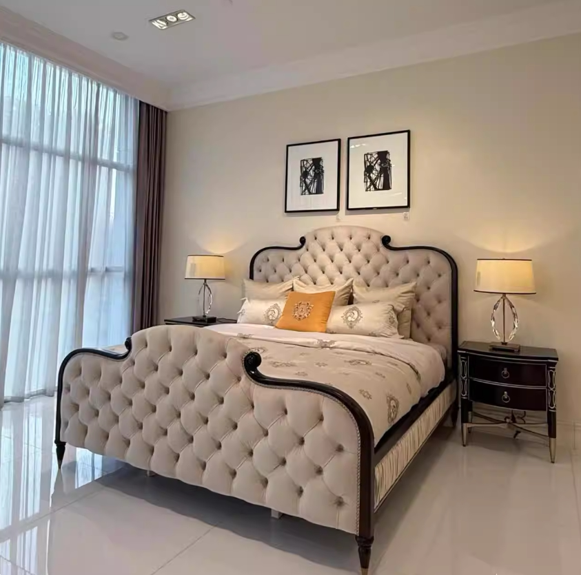 美克家具美家轻奢全实木进口布艺大床定制美克双人床轻奢艾弗利