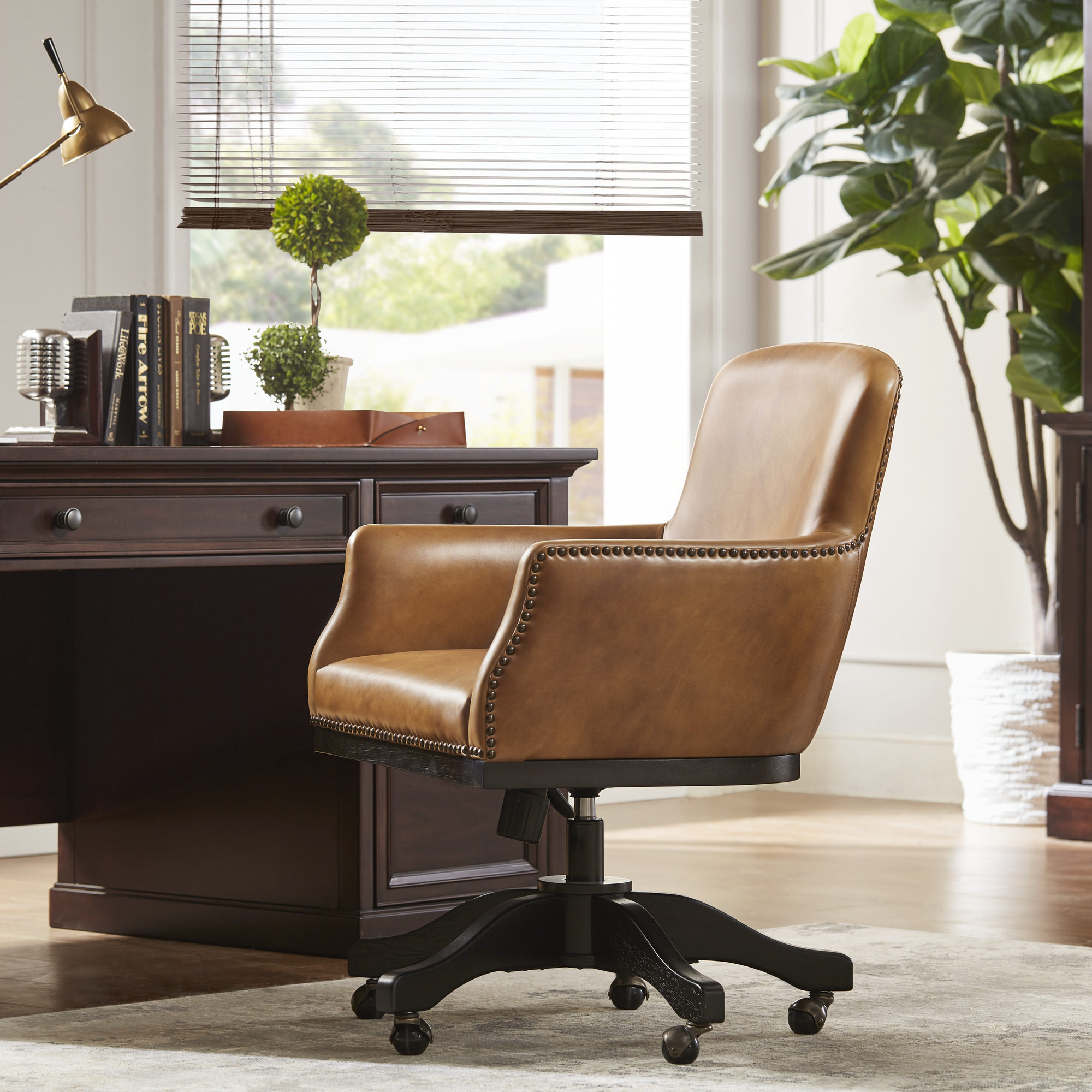 harbor美式乡村轻复古头层牛皮办公椅书房现代简约办公椅