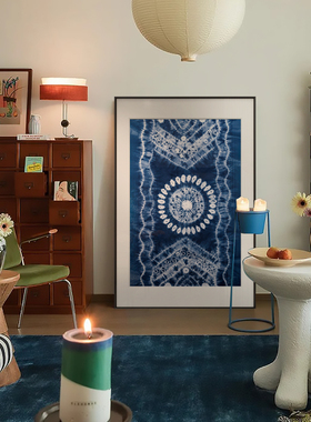 新中式民族风蓝色纹样挂画民宿酒店别墅玄关过道抽象国风装饰画