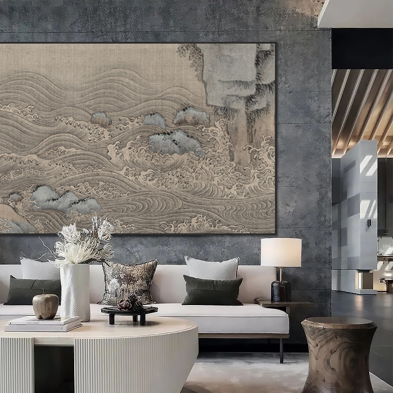 新中式大幅装饰画客厅沙发背景墙别墅茶室巨幅大尺寸旺宅山水挂画_虎窝淘