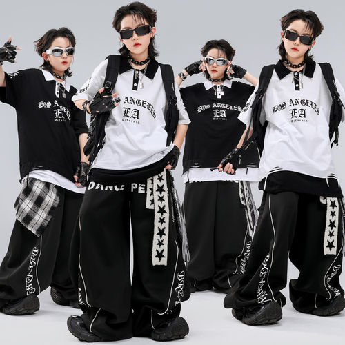 儿童街舞潮服酷帅嘻哈男童黑白