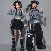 女孩牛仔套装 女童jazz爵士舞演出服儿童街舞表演服装 少儿走秀潮装
