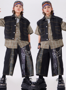 儿童街舞演出服潮酷男童马甲穿搭儿童hiphop舞台女童嘻哈表演炸街