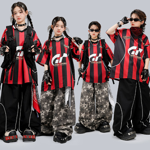 儿童街舞潮服嘻哈男童条纹演出服