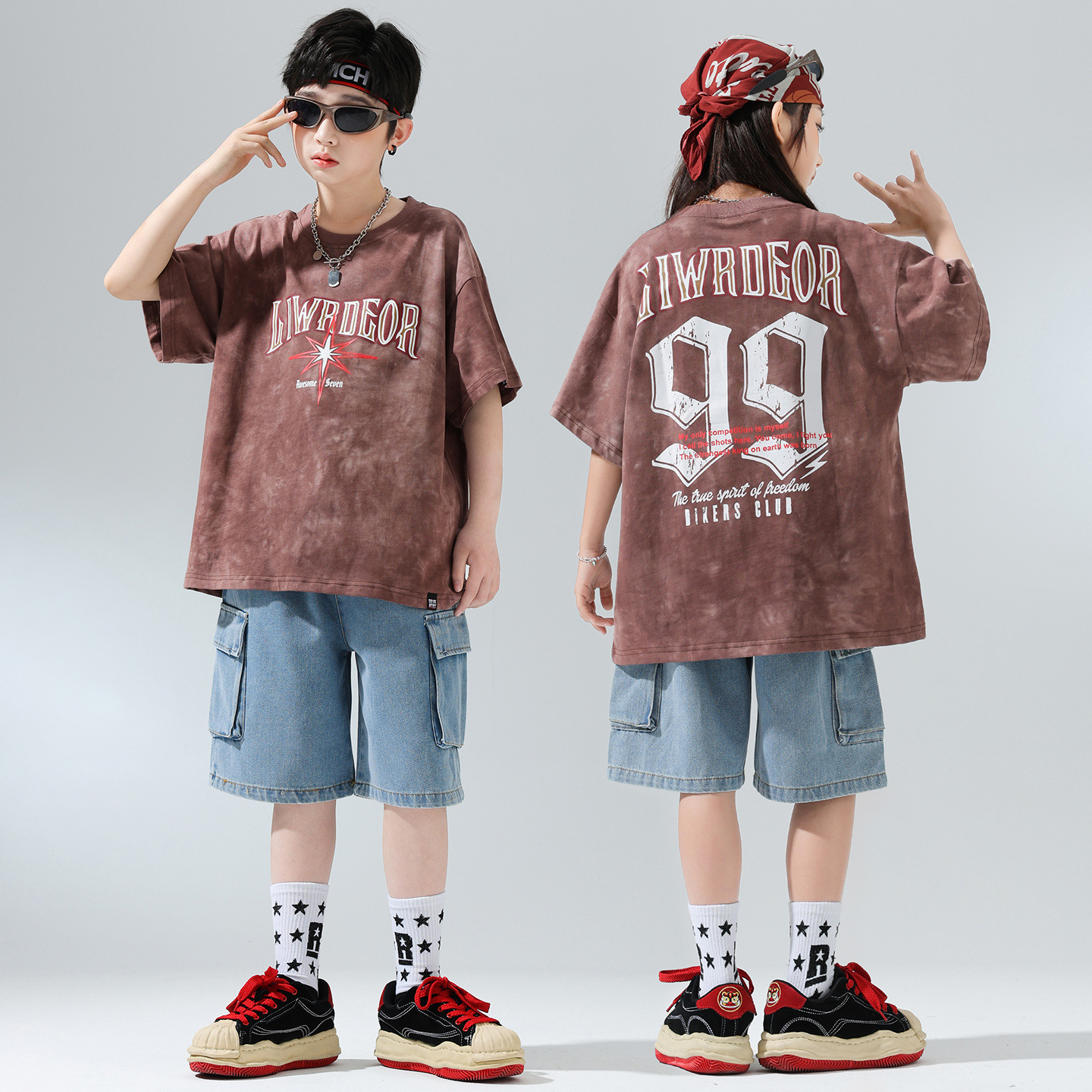 儿童街舞潮服少儿个性扎染T恤架子鼓表演男女童嘻哈hiphop演出服6