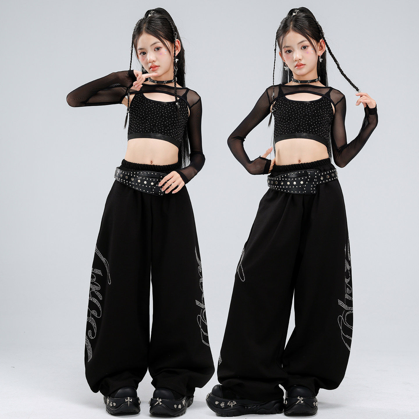女童爵士舞服装潮酷时髦女孩闪钻