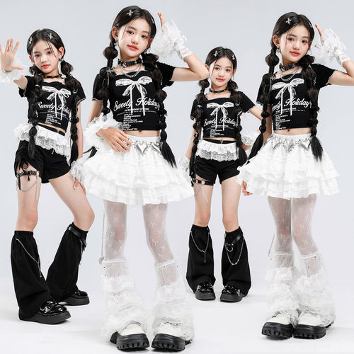 女童爵士舞服装少儿露脐蝴蝶结