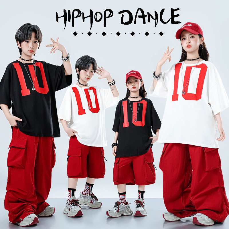 儿童街舞潮服男童酷帅hiphop架子鼓演出服夏季女童舞台表演服套装