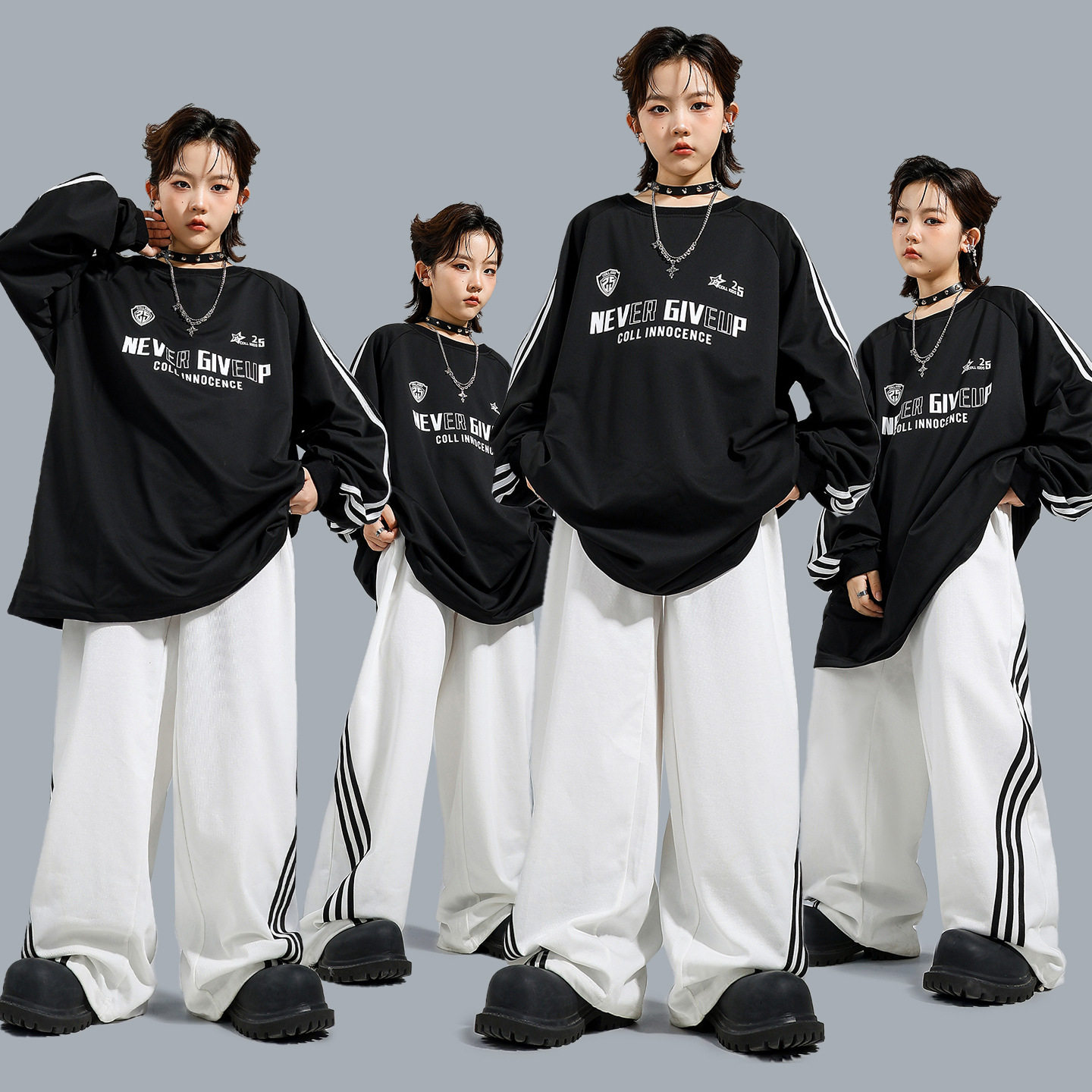 儿童街舞潮服嘻哈宽松男童hiphop架子鼓演出服装男孩秋冬长袖上衣