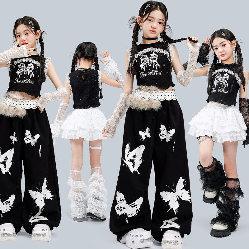 女童爵士舞服装夏天露脐蝴蝶