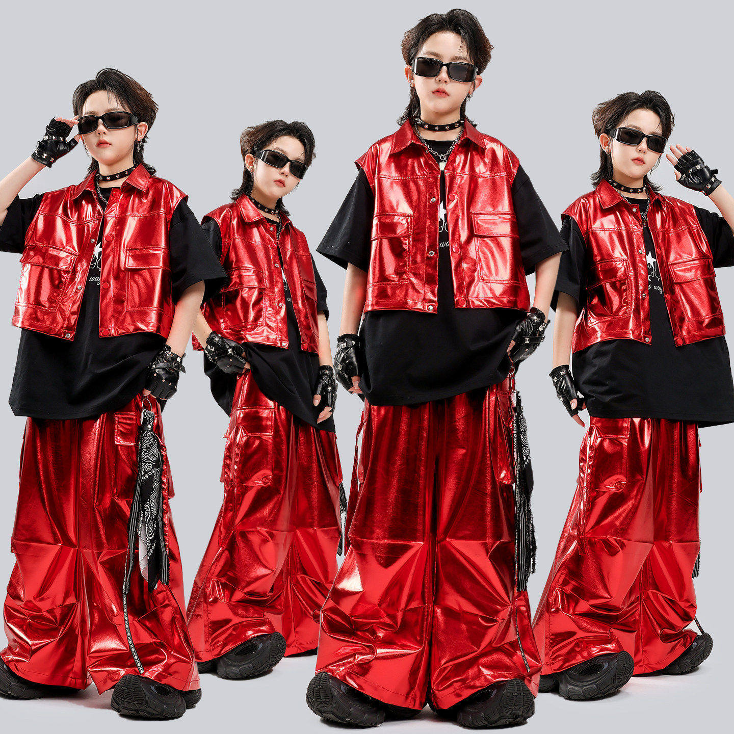 男孩儿童街舞演出服嘻哈马甲男童
