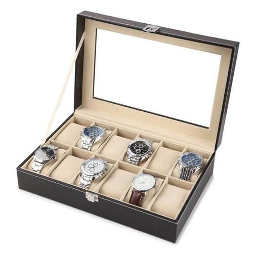 12 Watch Jewelry Display Storage Holder Case Grids Box Gift