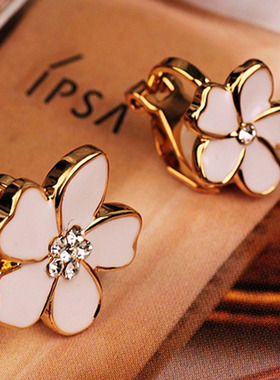 JIOFREE Korea Style Flower Shape Enamel Clip on Earrings Wit