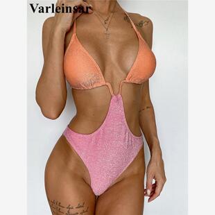 S - XL Shiny Glitter Sparkling Splicing Halter Women Swimwea