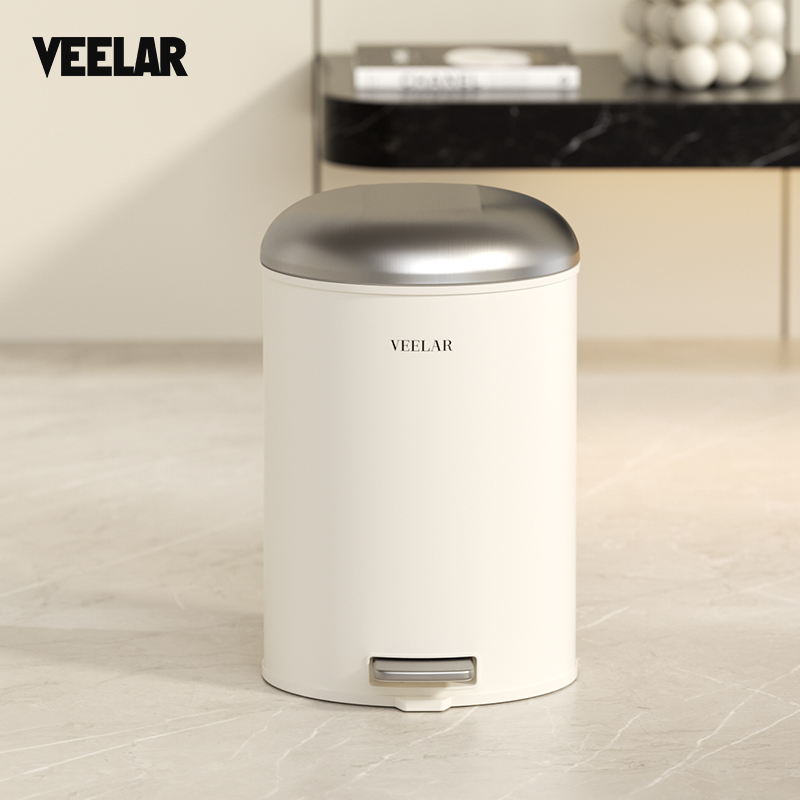 VEELAR垃圾桶家用2025新款带盖子高颜值圆形脚踩客厅厨房卧室化妆