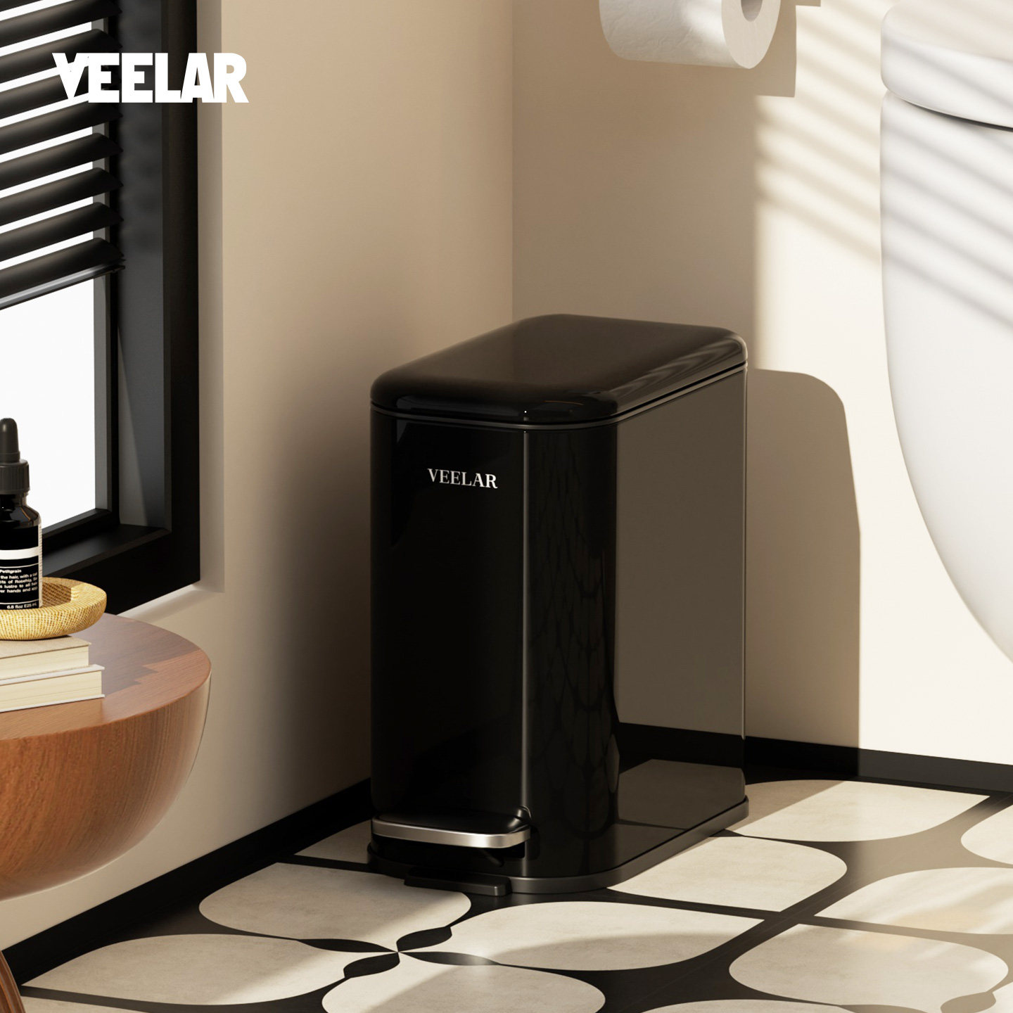 VEELAR卫生间垃圾桶家用厕所高颜值2026新款浴室复古风脚踏带盖