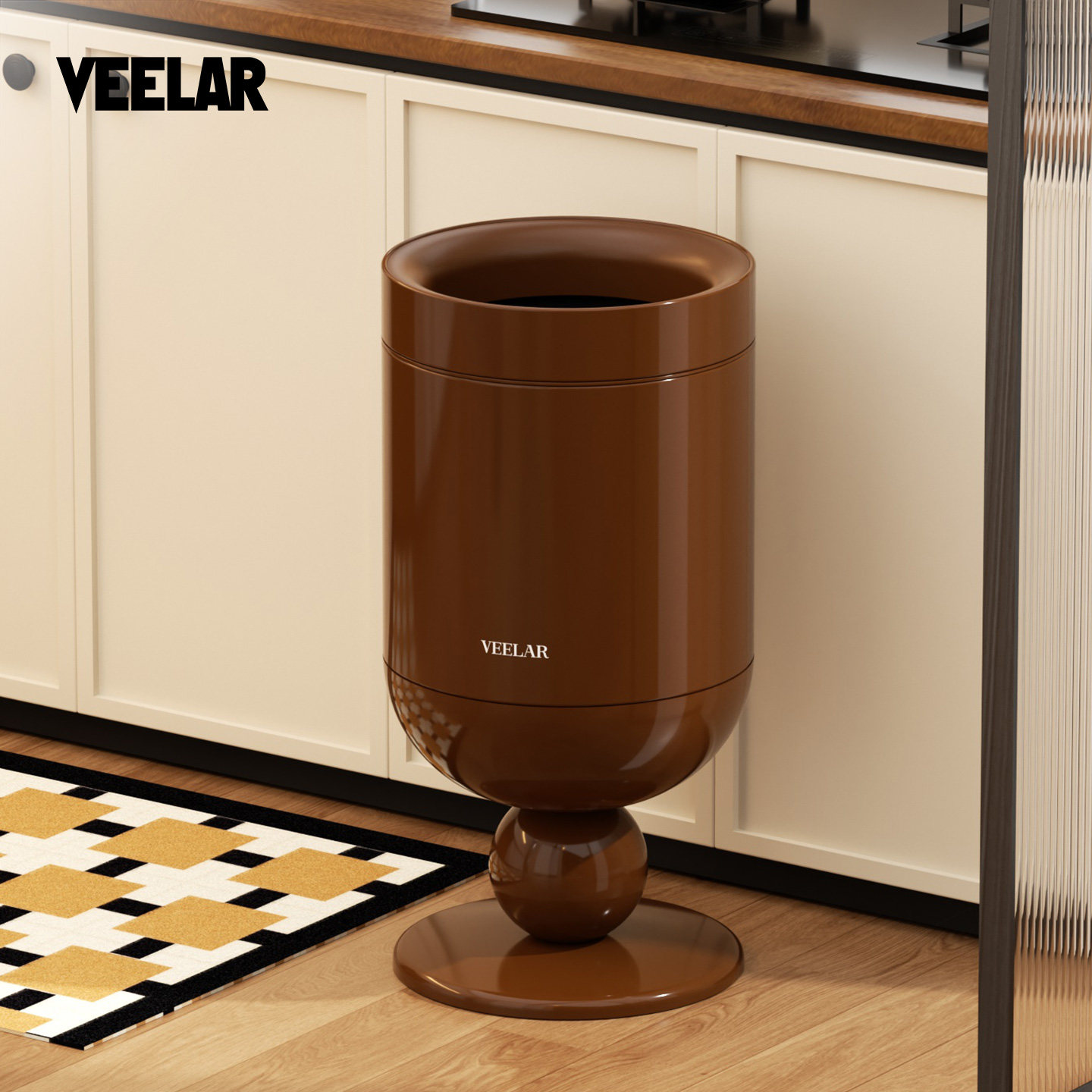 VEELAR无盖垃圾桶厨房客厅高脚杯家用大容量高颜值中古风2026新款