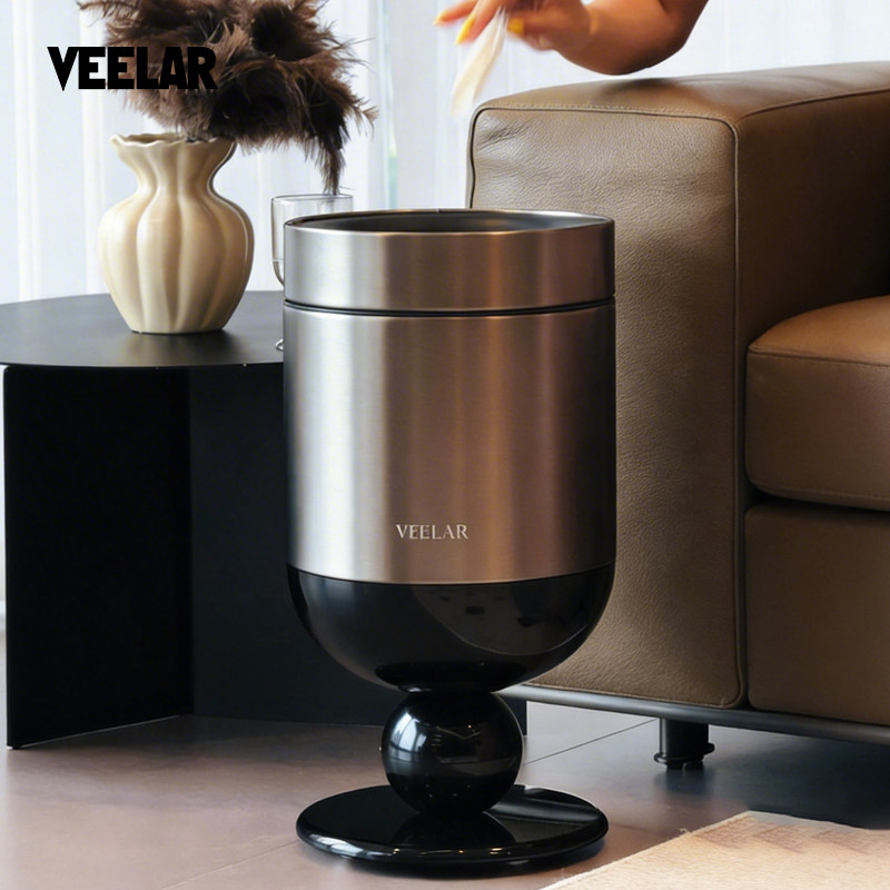 VEELAR无盖垃圾桶客厅高脚杯家用大容量高颜值中古风轻奢2026新款