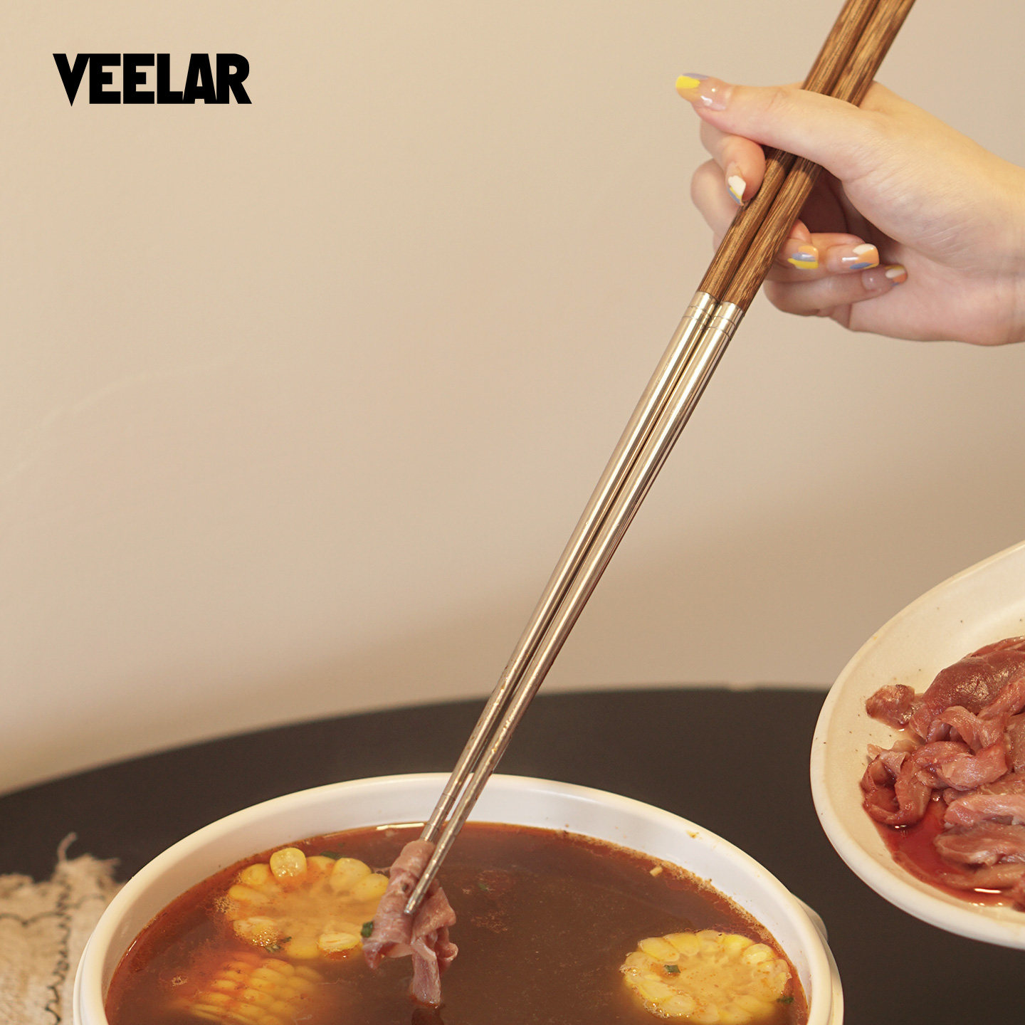 VEELAR鸡翅木筷子家用简约个性精致高级感食品级不锈钢筷子