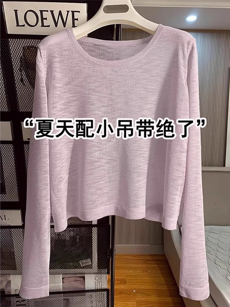 冰丝针织春夏女防晒衬衫宽松修身显瘦透气空调衬衫短长袖t恤上衣