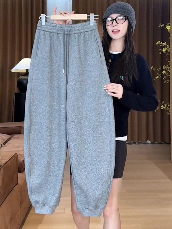 灰色哈伦运动裤女2025秋季新款高腰大码胖mm宽松遮跨休闲束脚卫裤