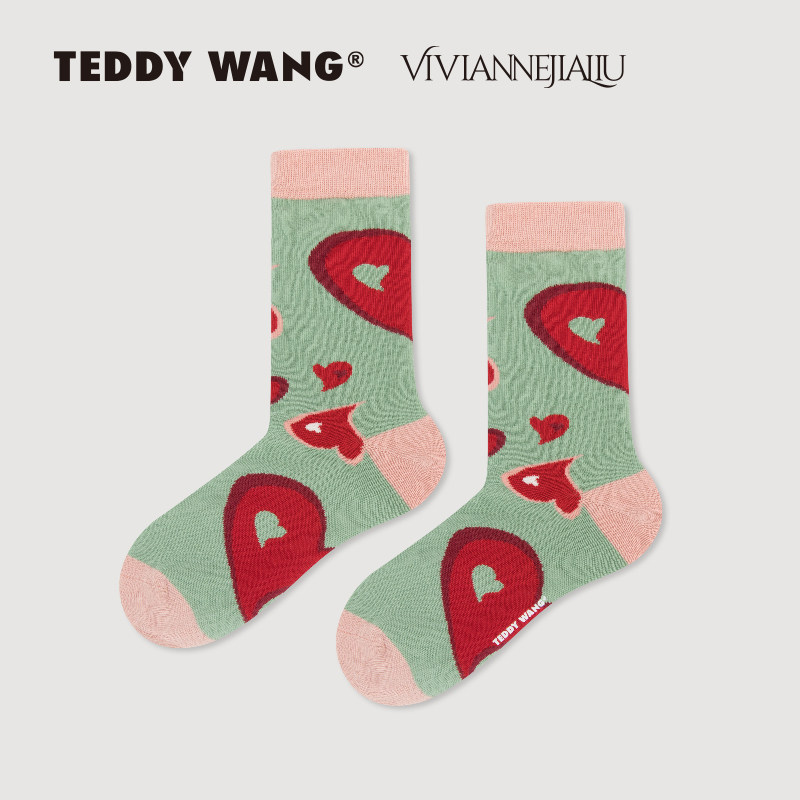 teddy wang「爱」牛油果的春天设计师刘嘉联名情人节法式爱心潮袜