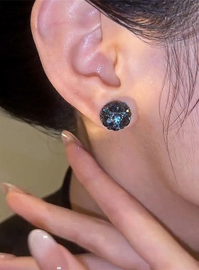 耳夹无耳洞镶钻蓝水晶磁性吸铁石