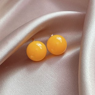 温柔法式彩色糖果珠珠大号黄色圆形珍珠百搭无耳洞耳夹免打孔耳钉