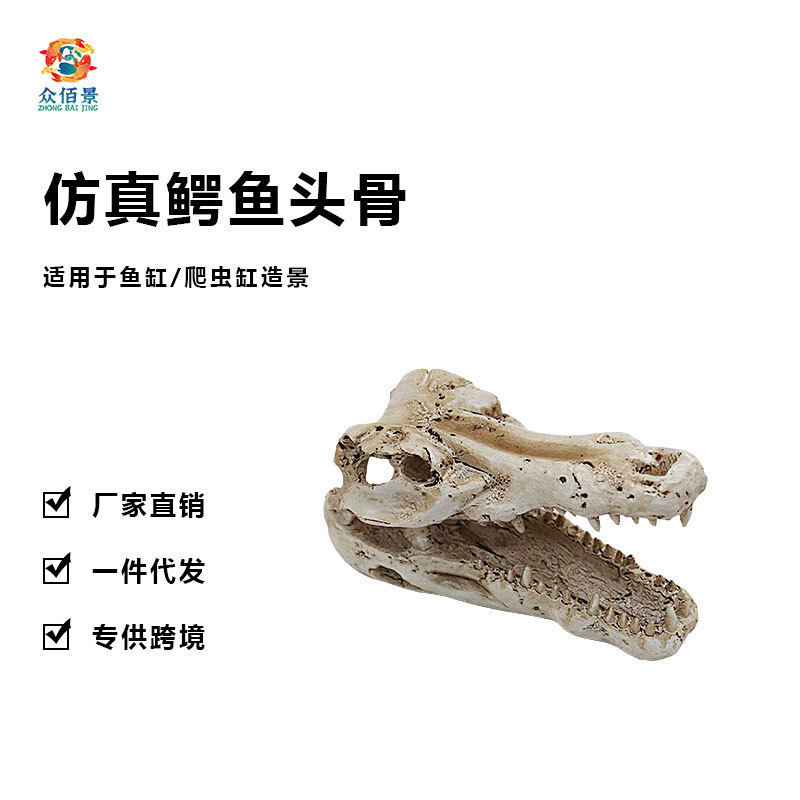 树脂鳄鱼头骨躲避屋树脂爬宠爬虫造景仿真头骨鱼缸水族箱装饰摆件