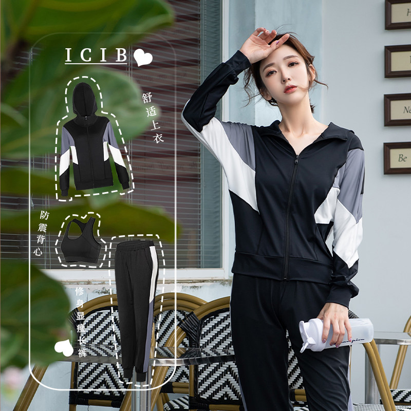 ICIB春秋季跑步运动套装女晨跑服大码胖mm健身套装跑步衣服