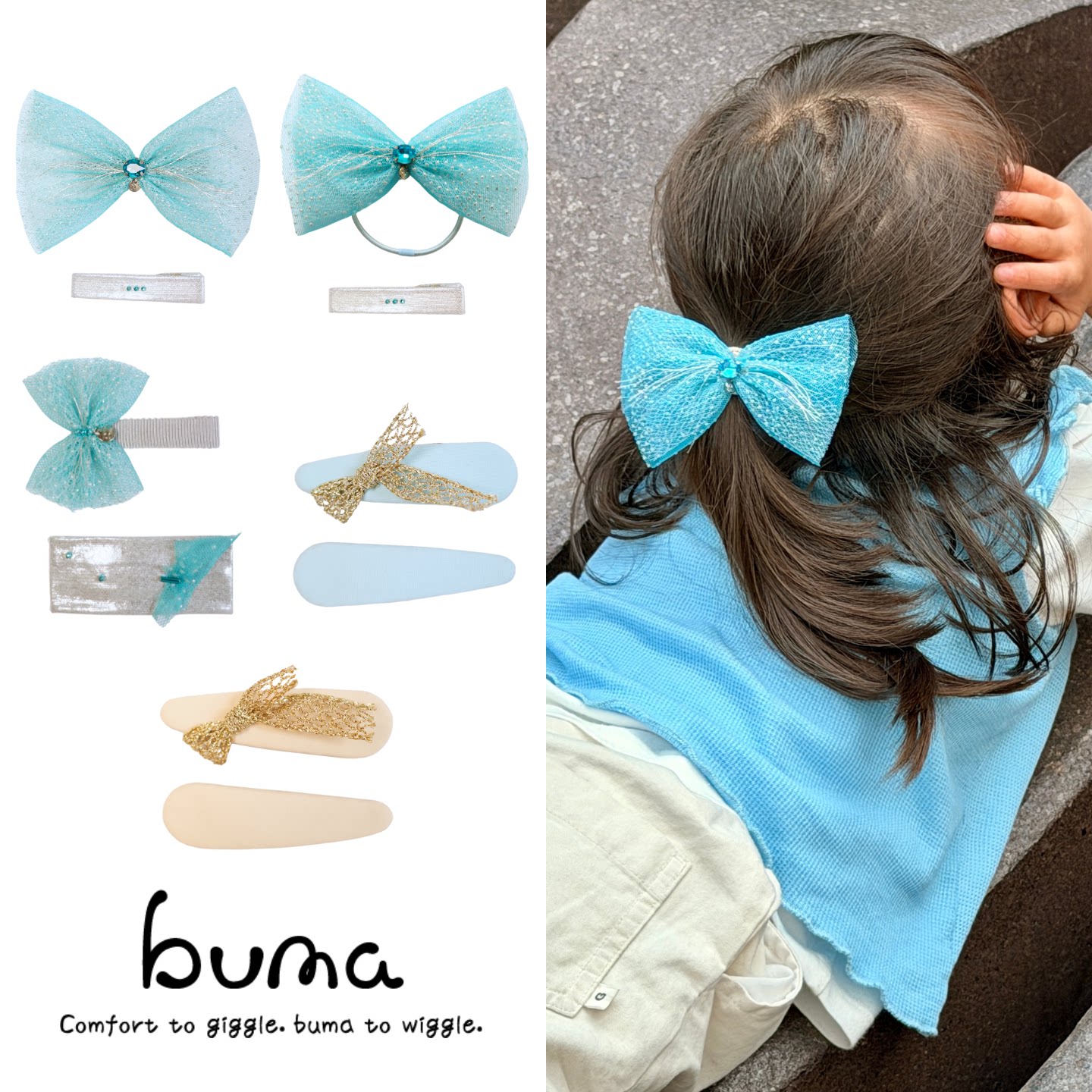 buma新款儿童手工发夹艾莎的梦境女孩夏季蓝色发饰