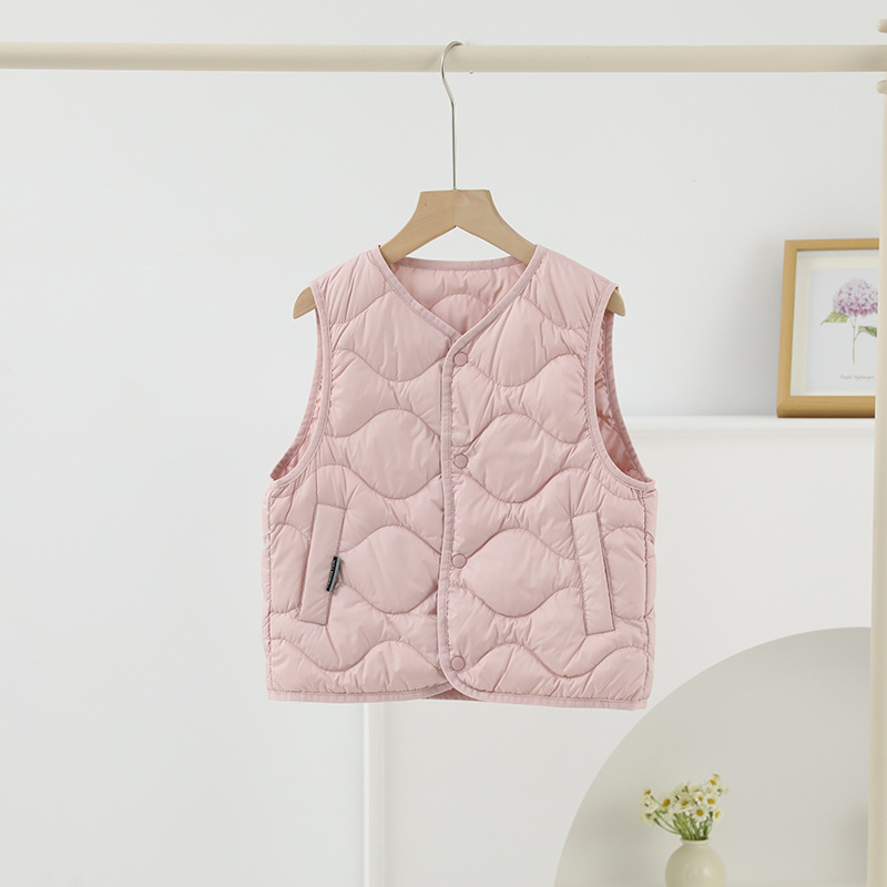 中小童轻薄羽绒马甲圆领纯色90白鸭绒男童女童宝宝内穿大童亲子装