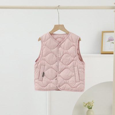 中小童轻薄羽绒马甲圆领纯色90白鸭绒男童女童宝宝内穿大童亲子装