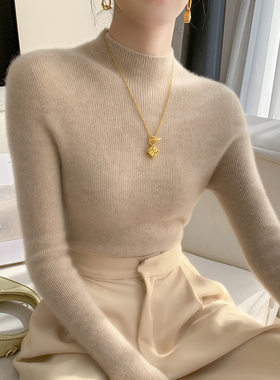 秋冬新款一线成衣半高领羊绒衫女紧身通勤长袖修身针织打底衫毛衣