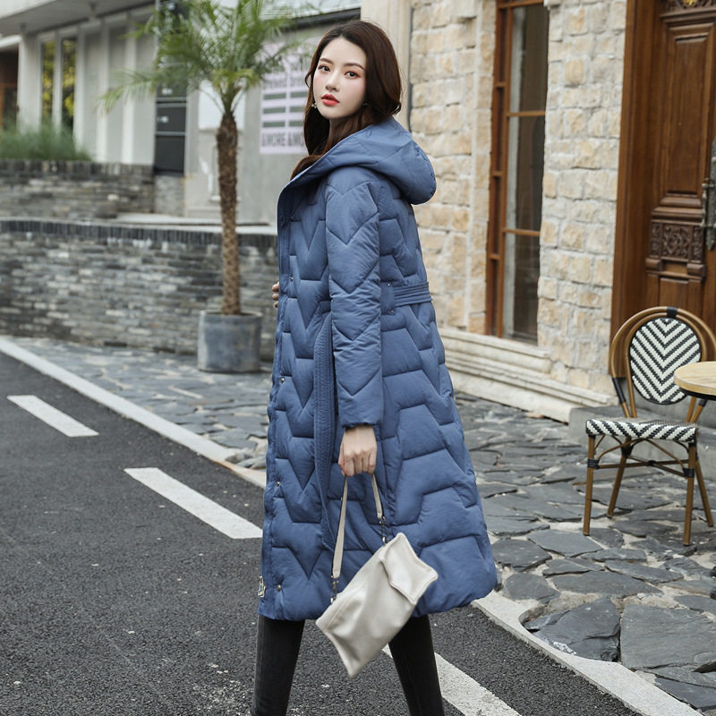 羽绒服女中长款2020秋冬新款韩版腰带修身加长款过膝欧美大码外套