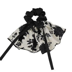 韩国法式优雅水墨花朵飘带蝴蝶结大肠发圈女新款复古头绳韩版发绳